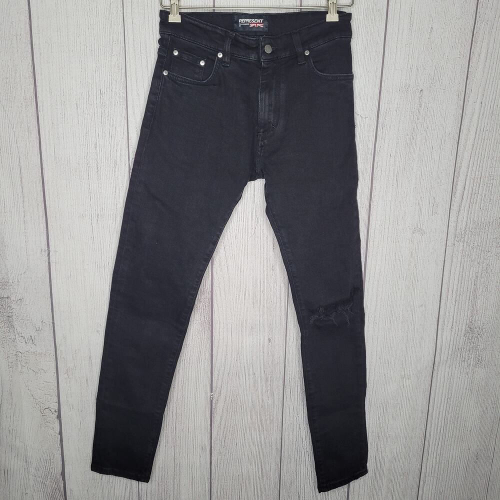 Represent Italian Distressed Blow Knee Black Jeans Mens Size 29 True Size 28x31